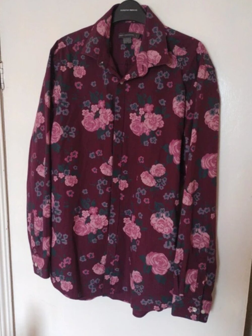 French Connection Red Rose Pink floral Dress shirt size L